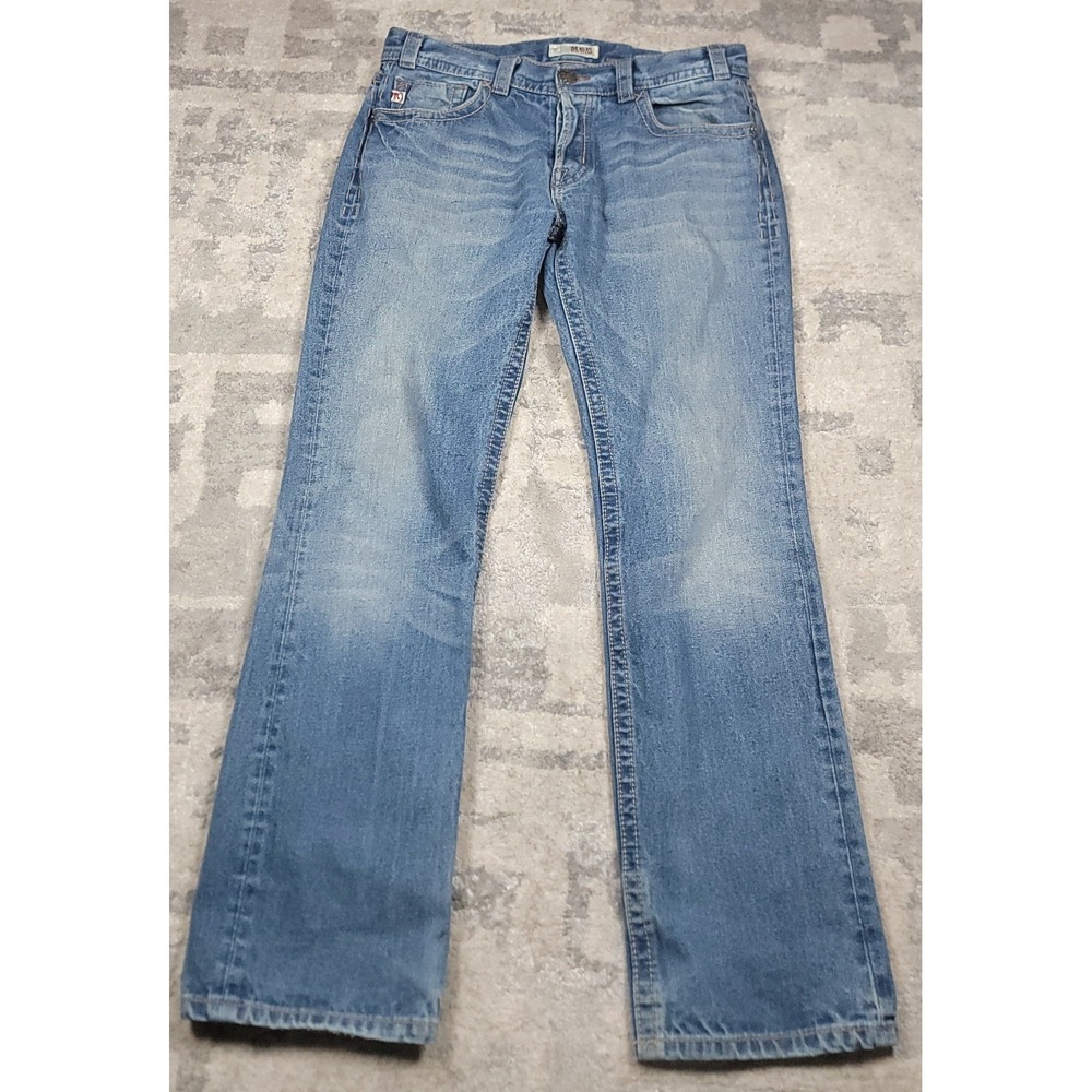 MEK DNM Cody Straight Leg Button-Fly Faded Whiskered Blue Denim Jeans Sz 36x34